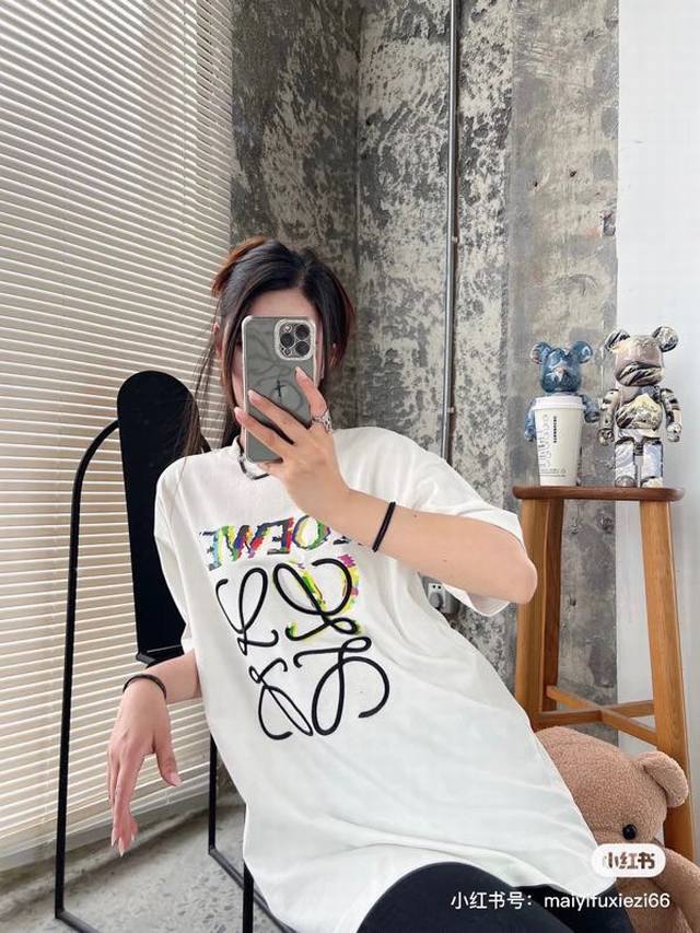 Loewe Phantom couple's short-sleeved colorful light wave letter print logo short