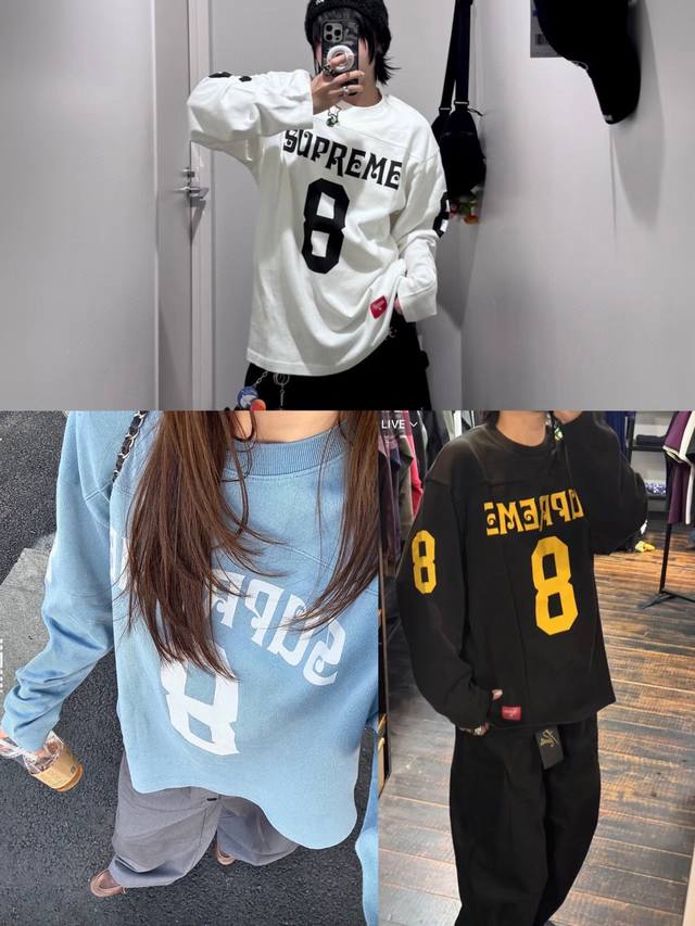 New Supreme Ss25 Affiliated LS Football Top US size 8 Sanskrit font long-sleeved