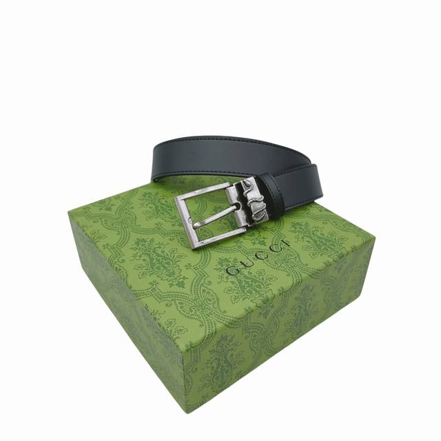 Gucci original cut-edge snake, casual belt, men's black 4cm wide, snake-shaped d