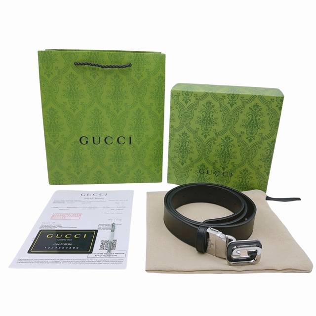 Gucci black and silver Double G swivel buckle cowhide belt, unisex, black, 4cm w