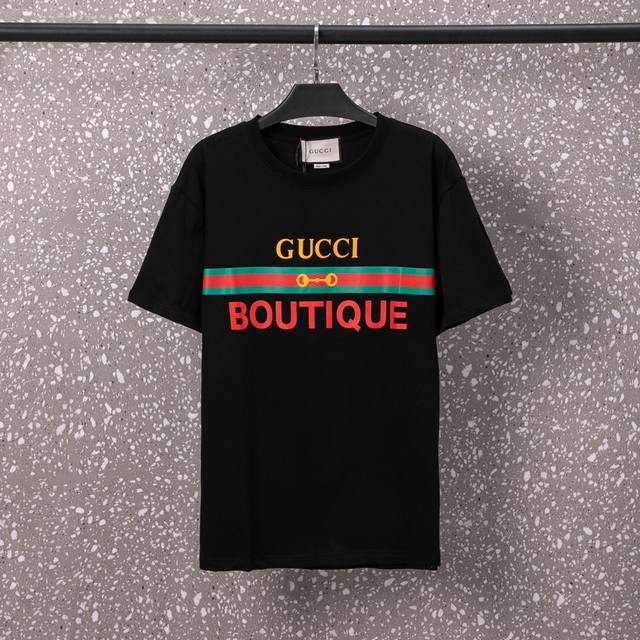 613Gucci Unisex 32S Double Yarn Cool Cotton 270g High Quality Boutique Red and G