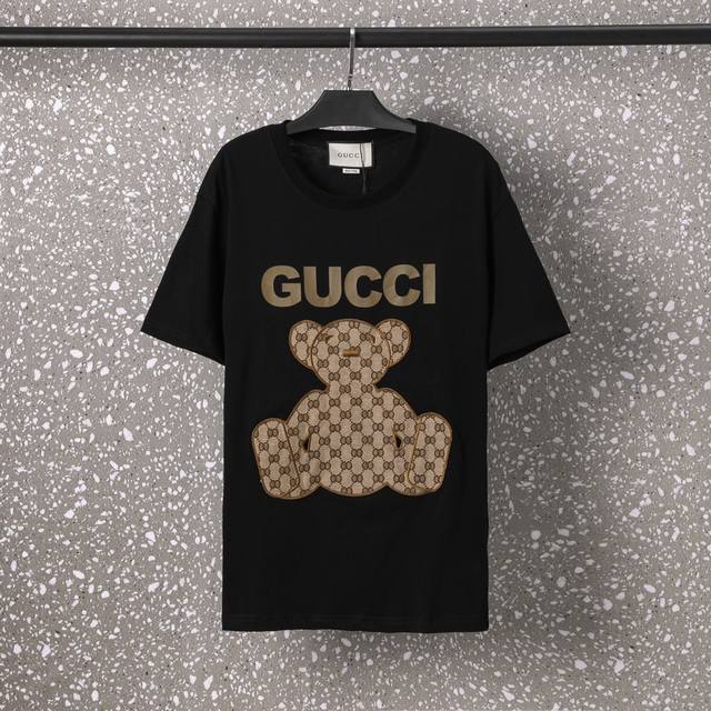 641Gucci Unisex 32S Double Yarn Cool Cotton 250g High Quality Embroidered Appliq