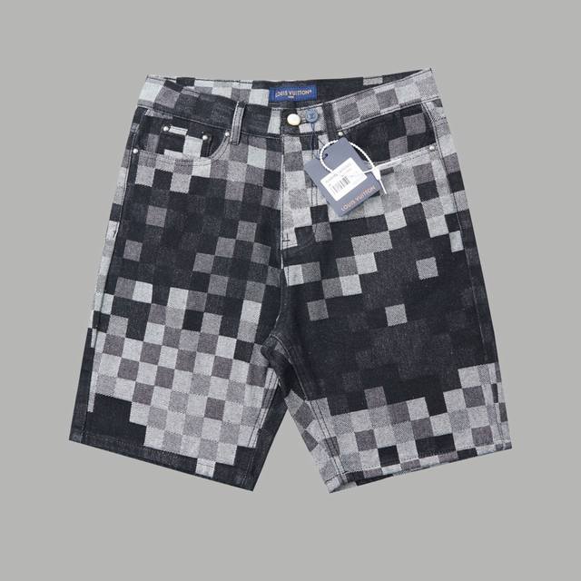 high-end Louis Lv 25Ss early spring new jacquard plaid denim shorts, a must-have