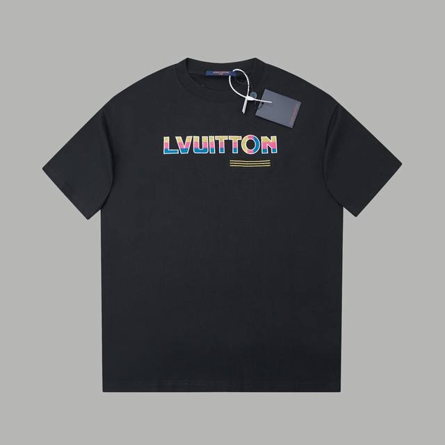 Lv 25Ss early spring new colorful embroidered Lv letter short-sleeved light luxu