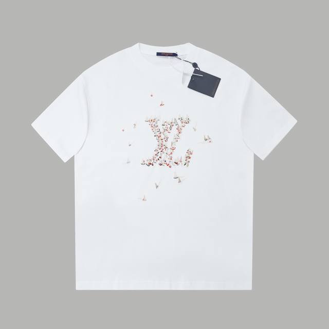 Lv 25Ss early spring new colorful embroidered Lv letter short-sleeved light luxu