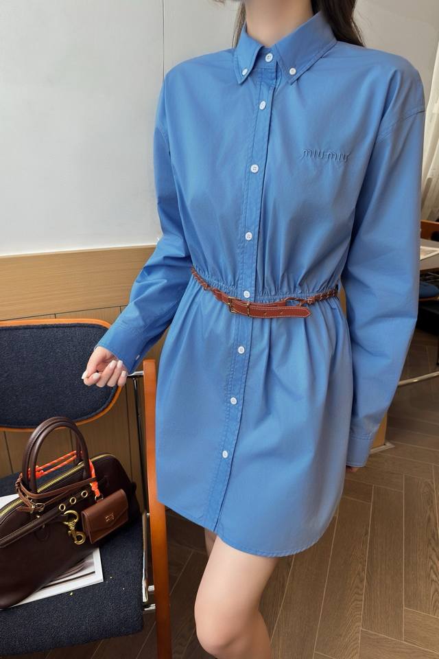 Miumi* Miu Miu 2025 new belt dress. Customized Yb twill cotton material, comfort