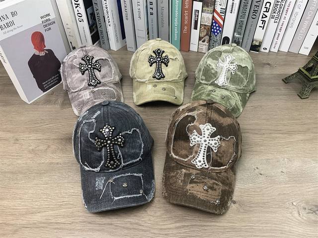 9671 Chrome Hearts distressed baseball cap, face-revealing small duckbill cap, p