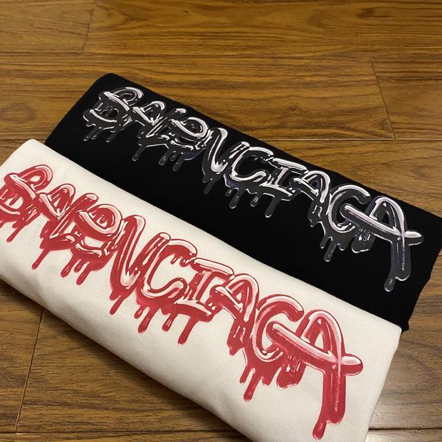 Balenciaga ink-splashed naked eye 3D Chinese calligraphy font couple short-sleev