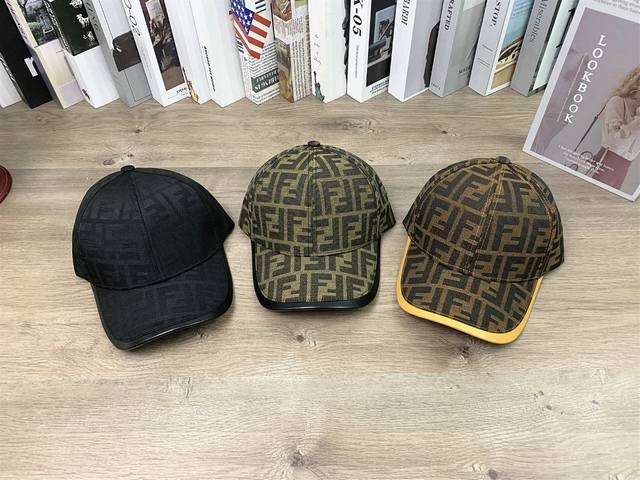 9665 Fendi Fendi full logo hard top cap men's and women's casual baseball cap ou