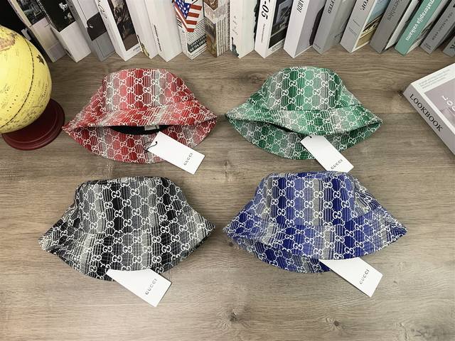 9657 Gucci Gucci bucket hat with full logo, bucket hat, outdoor sun hat, casual