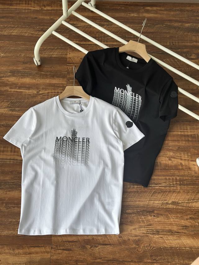 Black Xl No. 25 New Moncler Spring/Summer Couple's Cotton Crew Neck Short-Sleeve