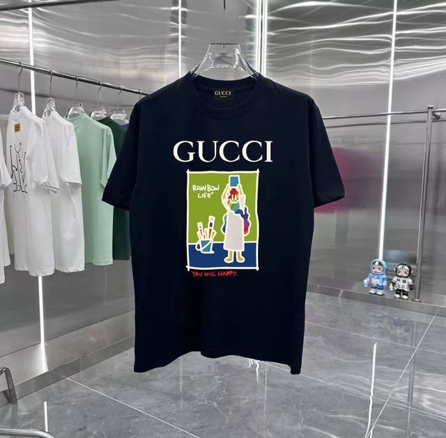 Gucci Oil Painter Series counter retro couple print short-sleeved T-shirt with d