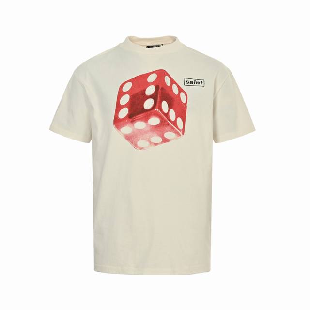 Saint Michael 25Ss dice letter print short-sleeve top made from 260g/16" cotton,