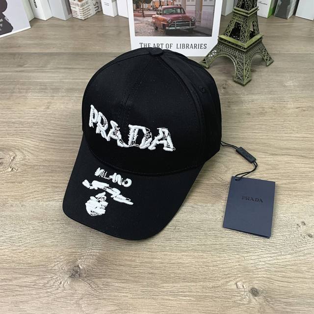 9523 Prada embroidered baseball cap hard top hat with face-revealing small duckb