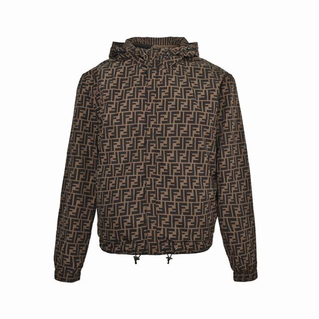 Fendi Fendi monogram double-sided jacket features a striped side and a full-logo