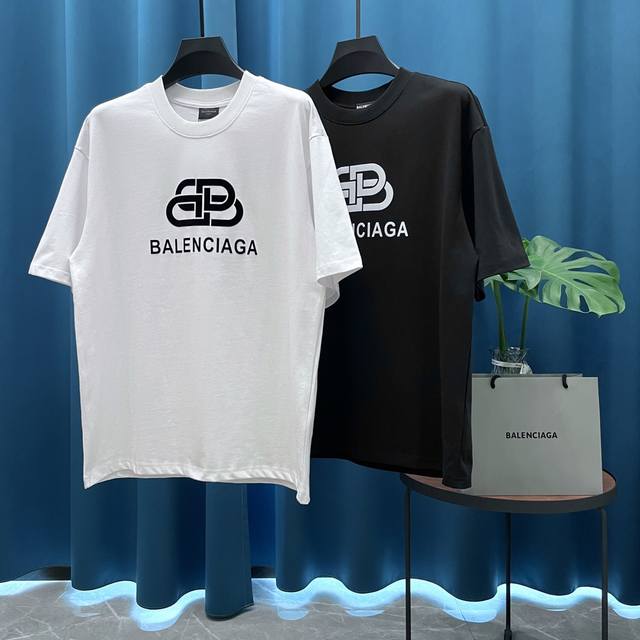 Balenciaga flocked letter lock logo short-sleeved round neck T-shirt, unisex fab