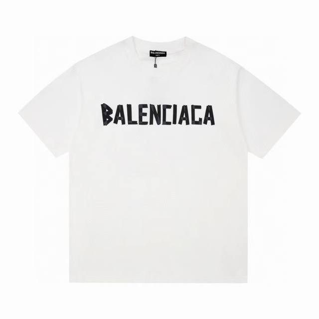 23Ss new white ink embossed Logo short-sleeved T-shirt - Fabric: 240g double yar