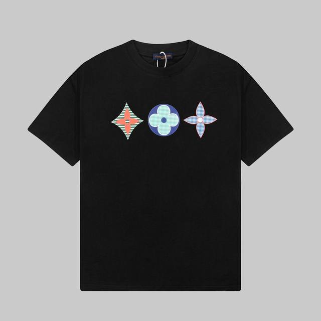 Louis Vuitton Classic Three Flower Print Short Sleeve T-shirt - Fabric: 240g dou