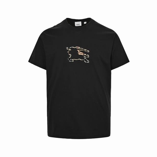 Burberry hollow warhorse patch short-sleeved fabric is made of 230g combed cotto