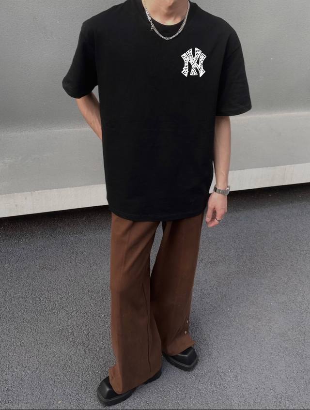 Mlb Yankees-Ny Ink-like Short-Sleeved T-Shirt - Made from 260g double-yarn 100%