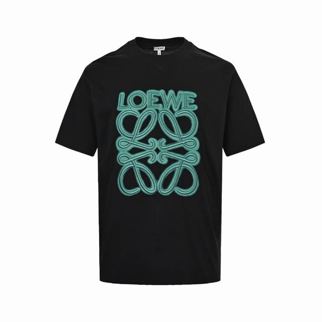 Loewe 25Ss embroidered large logo short sleeve 26s fine cotton tight plain fabri