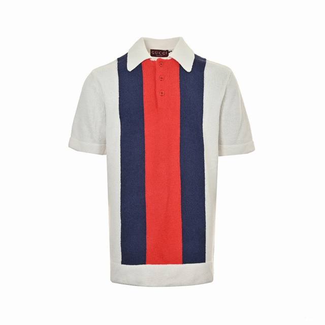 Gucci 24Ss contrast striped knitted polo short-sleeve top is crafted from custom