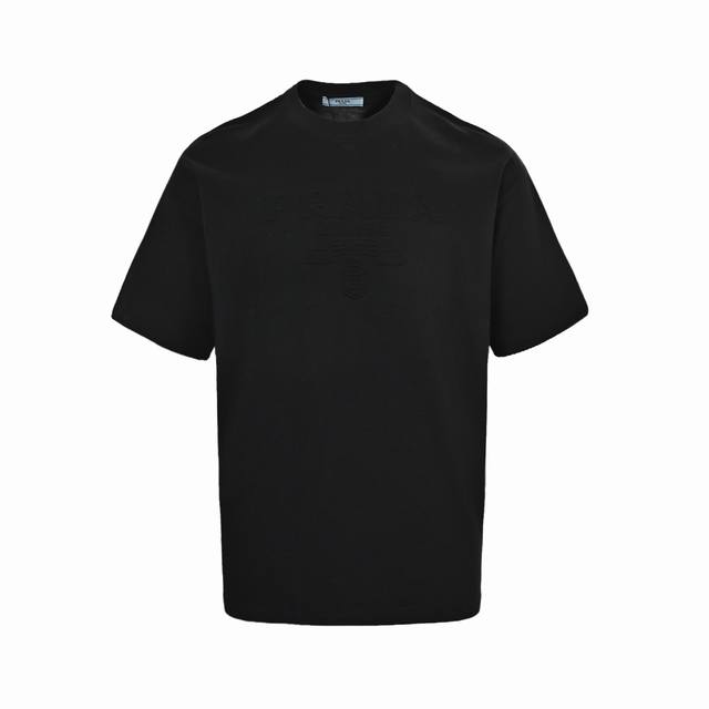 Prada embossed logo short-sleeved top with a 3D embossed logo on the chest. High