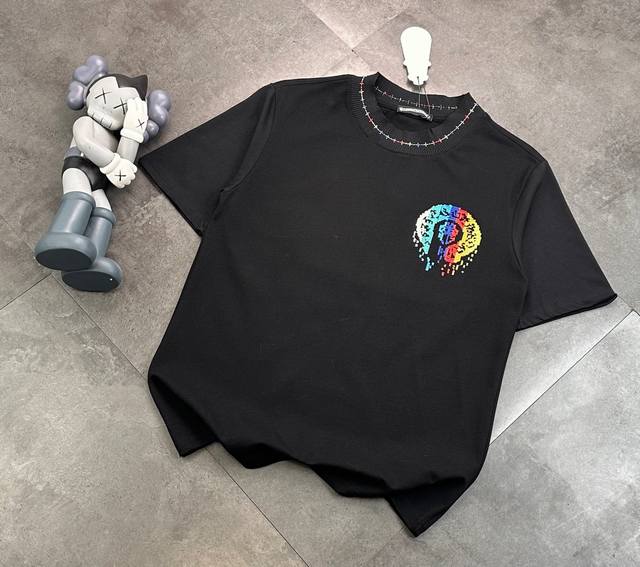 Trendy brand Chromehearts Chromehearts full print embroidery round neck short-sl