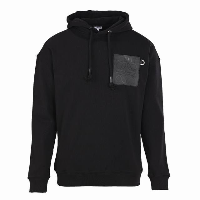 Loewe hooded sweatshirt with leather pocket and embossed chest logo. The maple l