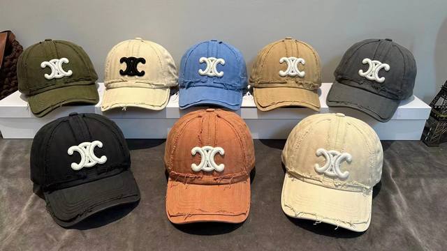 8409 Celine Arc de Triomphe hole distressed baseball cap for men and women summe