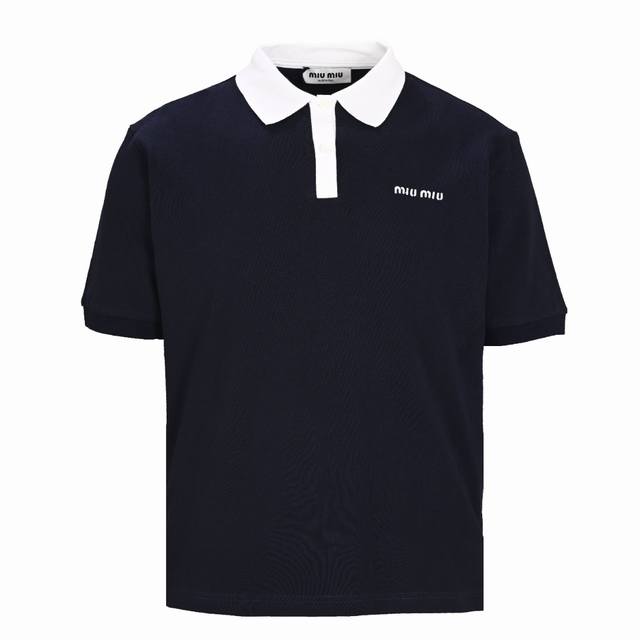 Miu Miu Mm contrast white collar embroidered short-sleeved polo shirt authentic