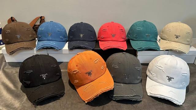 8419 Prada Prada holed baseball cap Adjustable colors: orange, navy, brown, blac