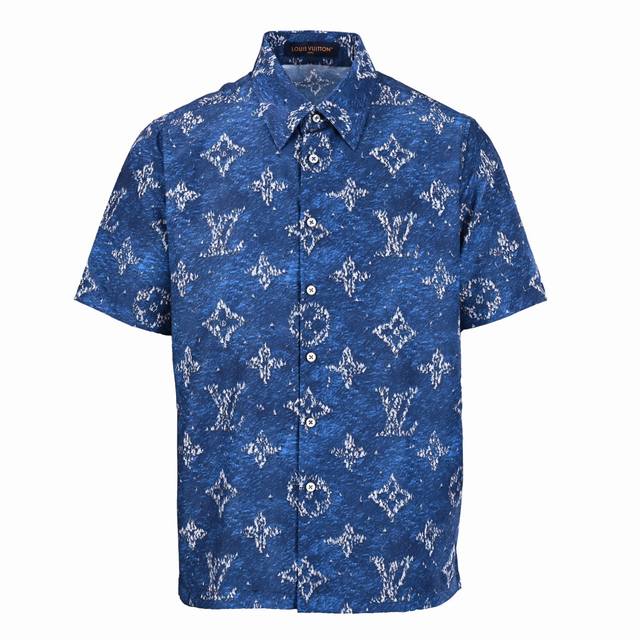 Louis Vuitton Lv Monogram blue printed beach short-sleeved shirt authentic 10 pu