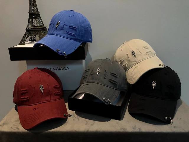 8175 Cut hole cap washed and distressed fashion all-match Adjustable colors: gra