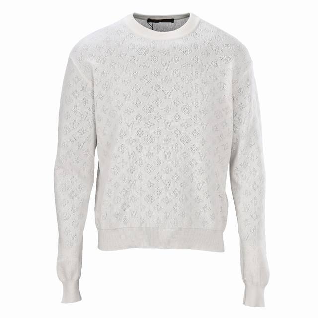 Louis Vuitton LV obscure knitted pointelle stitched cotton crew neck sweater, au
