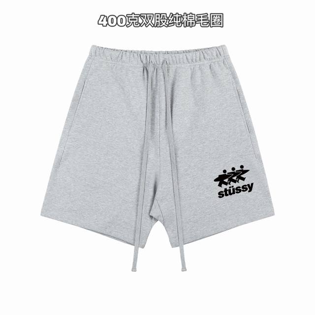 Stussy Three-Piece Surf Print Double-Ply 400g Cotton Terry Couple's Shorts. Fabr