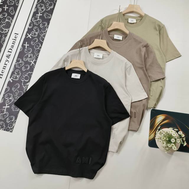 sizes S-XL, featured 2025 summer new arrival, Ami short-sleeved T-shirt with emb