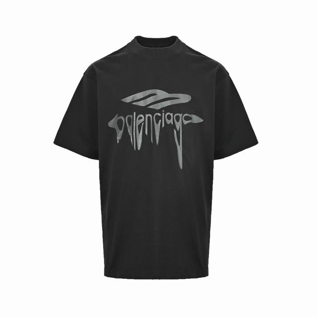 Balenciaga 25Ss Melted Logo Crack Print Short Sleeve Blcg Crack Print T-shirt Ma