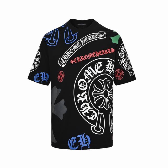 Chrome Hearts 25Ss colorful letter logo printed short-sleeved shirt is made of 2