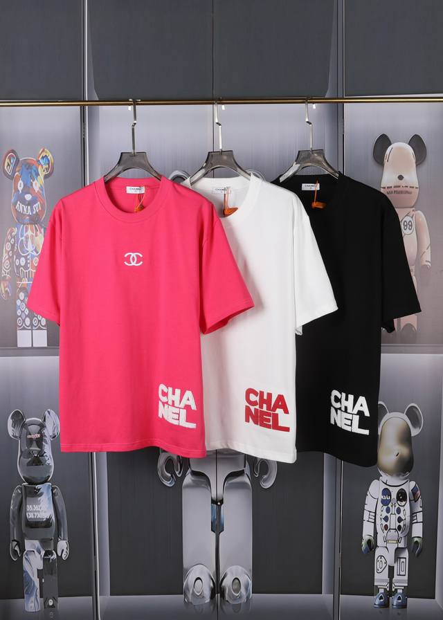 Chanel logo towel embroidered short-sleeve top. High-end Lg embroidery on the fr