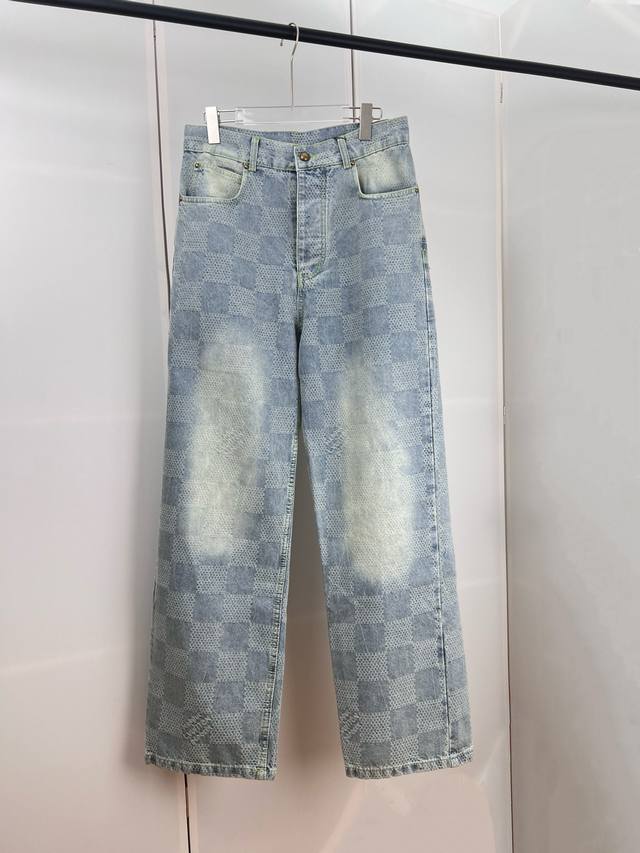 1V Louis checkerboard straight denim trousers SML XL