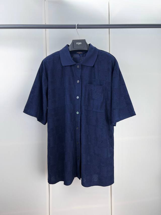1V Louis chessboard embroidery towel short-sleeved shirt SML Xl