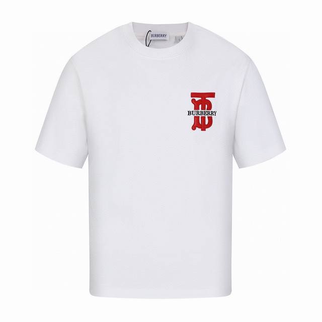 Burberry summer new leather label embroidered letter round neck short-sleeved T-