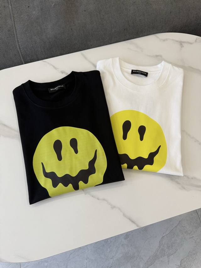 Balenciaga SS21 Drip Peace Large Fit Melting Smiley Face Print Casual Short-Slee