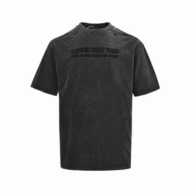 Louis Vuitton 25Ss embroidered lettering washed and distressed short-sleeved T-s