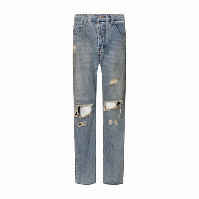 Acne-style dirty jeans in mud-dyed, distressed, washed blue jeans. Loose, wide-l