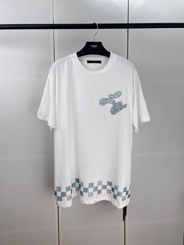 1V Louis checkerboard hot diamond cotton short sleeve SML Xl