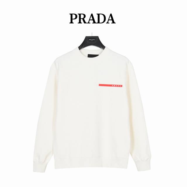 Prada classic red striped round neck sweatshirt, the same style as the official