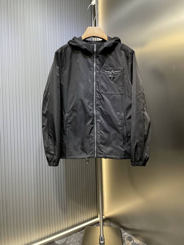 Prada top-grade original triangle label zipper hooded jacket, customized with el