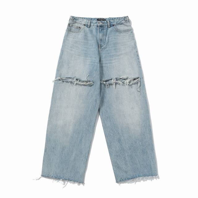6028 Blcg Skater25Ss new large hole jeans washed blue size Xs SML